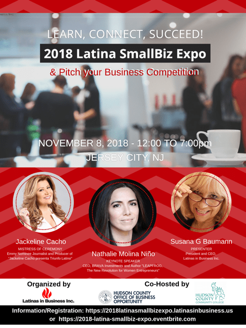 2018 Latina SmallBiz Expo - Empowering Latina Small Business Owners - coming to Jersey City on November 8th, 2018