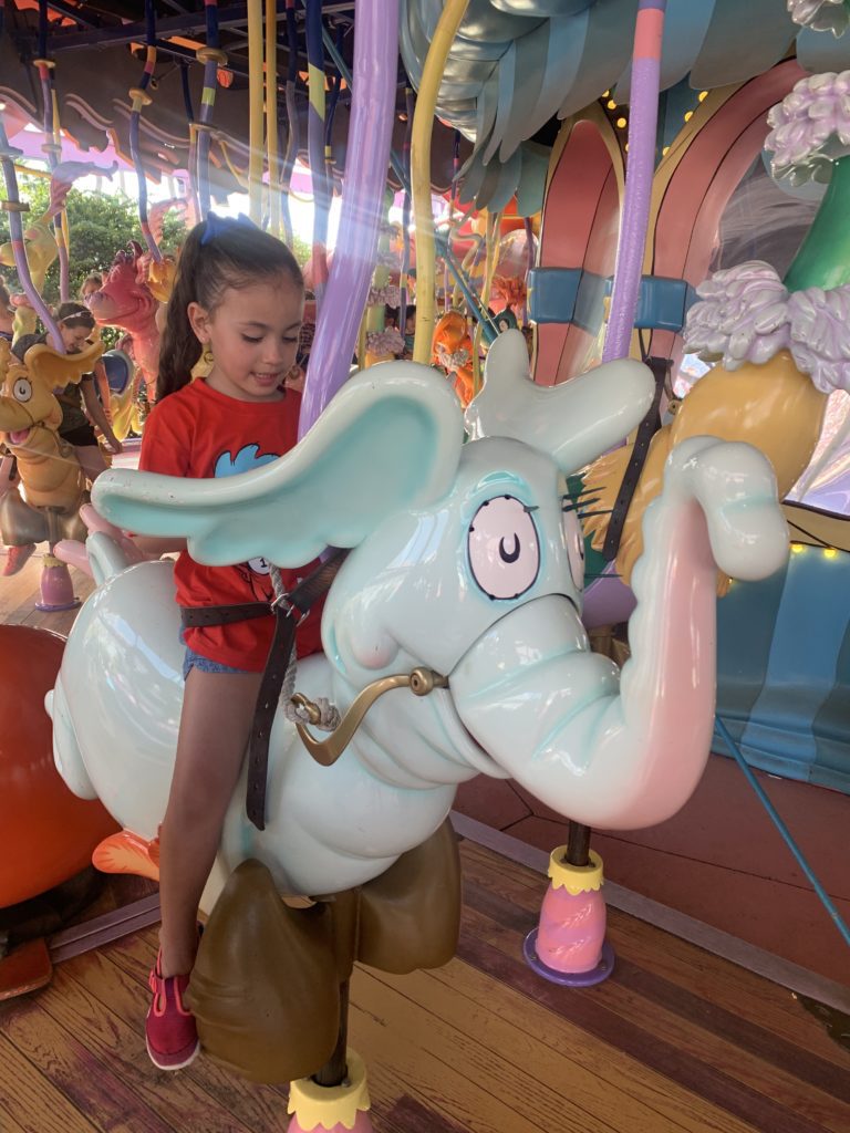 Fun creatures to ride at the Caro-Seuss-el merry-go-round at Seuss Landing
