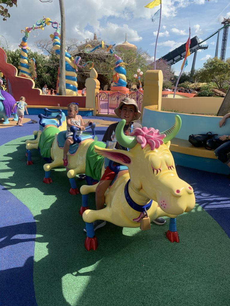 Ride a curious cow with multiple humps at Seuss Landing at Universal's Islands of Adventure