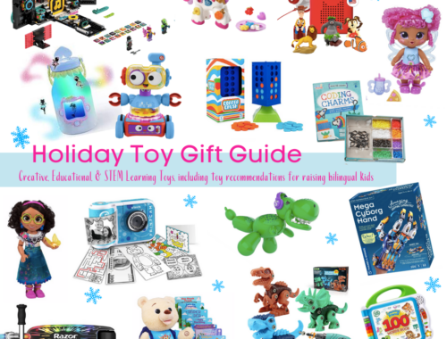 Toy Shopping Tips & Best Toys for Kids Holiday Gift Guide, included are games and puzzles, STEAM toys, creative toys, bilingual toys, dolls, and more!