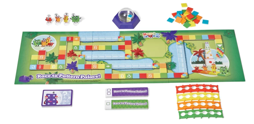 Numberblocks Race to Pattern Palace board game by hand2mind